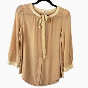 Aritzia Talula silk blouse with bow tie detail size XS